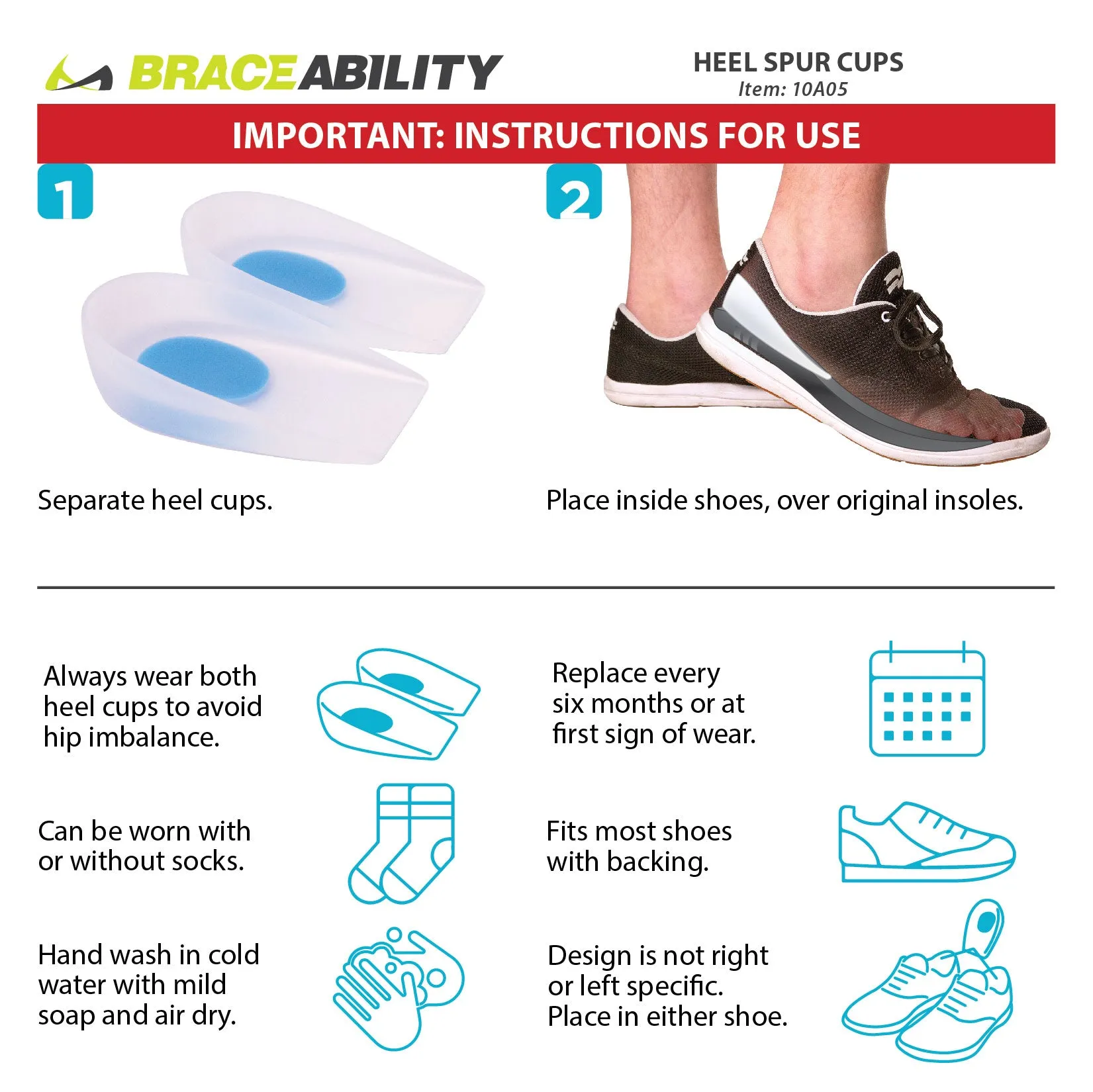 Plantar & Achilles Heel Spur Shoe Inserts - Silicone Pain Relief Gel Cup Cushions (Pair)