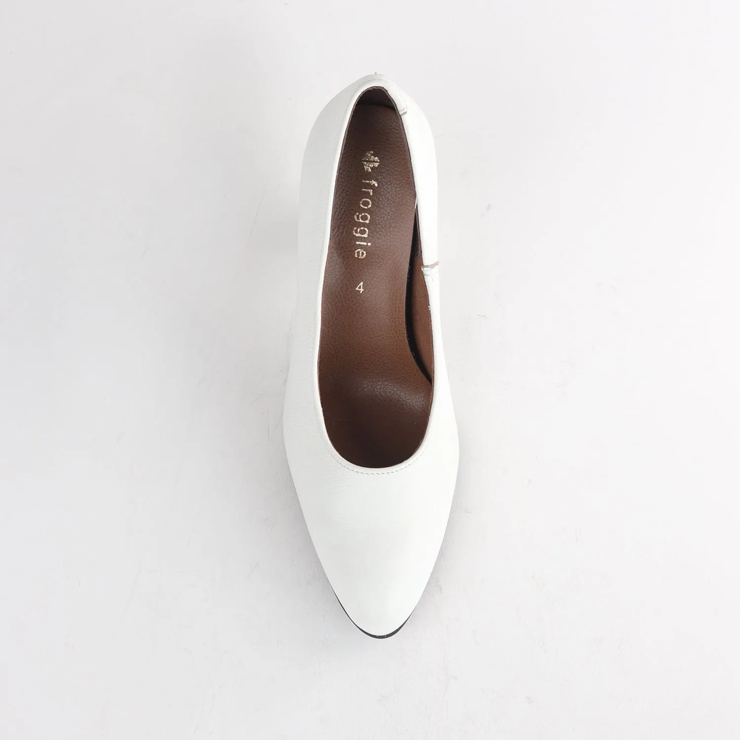 Pointed Court Shoes with Block High Heel in White Multi - 12625