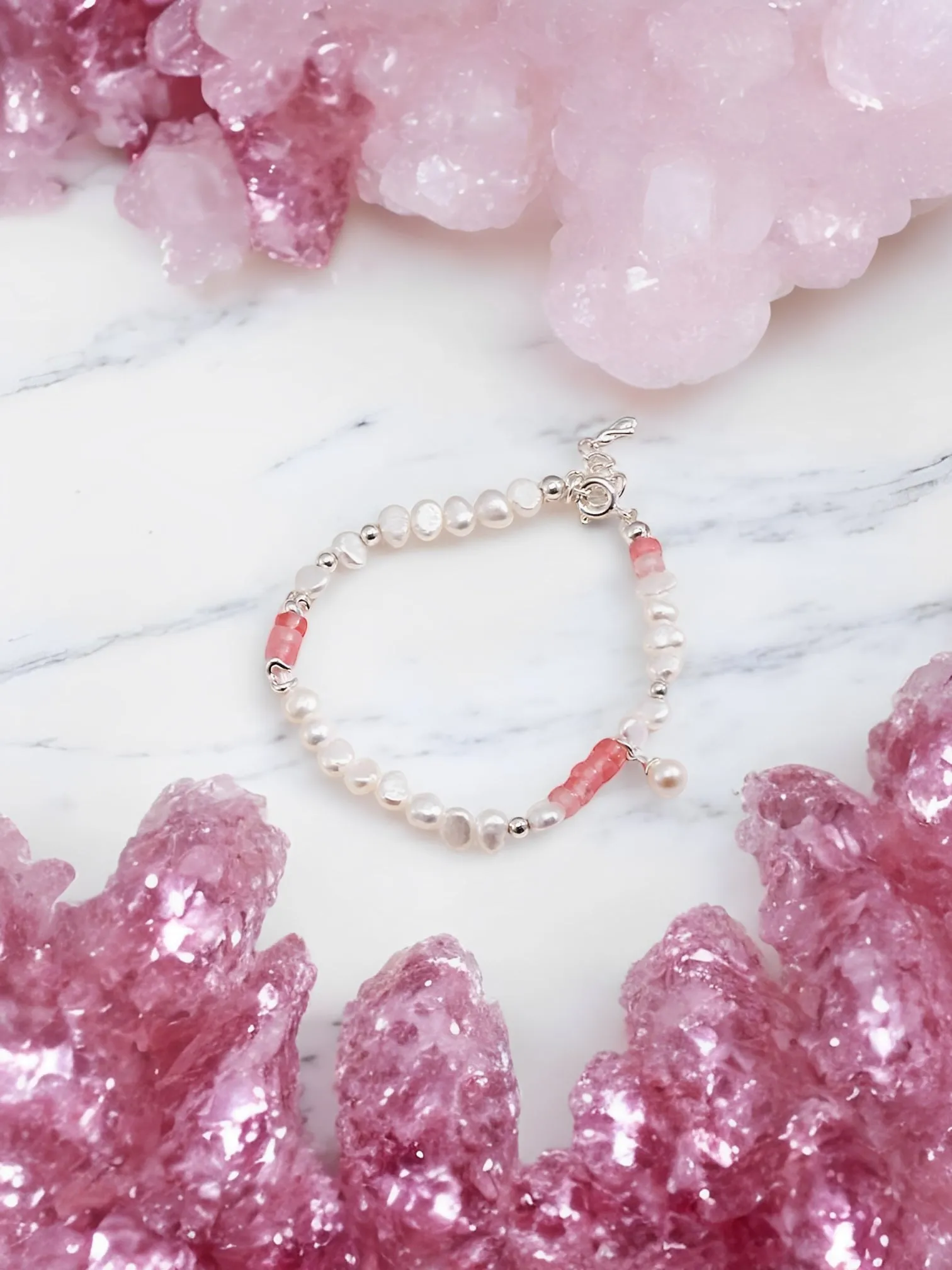 Rosabella - Synthetic Watermelon Ruby with Pearl Bracelet