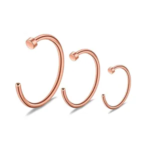 Rose Gold Steel Ion Plated Flat Top Open Nose Hoop Ring