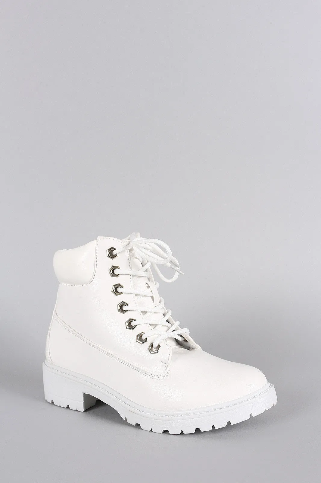 Round Toe Lace Up Lug Sole Work Ankle Boots