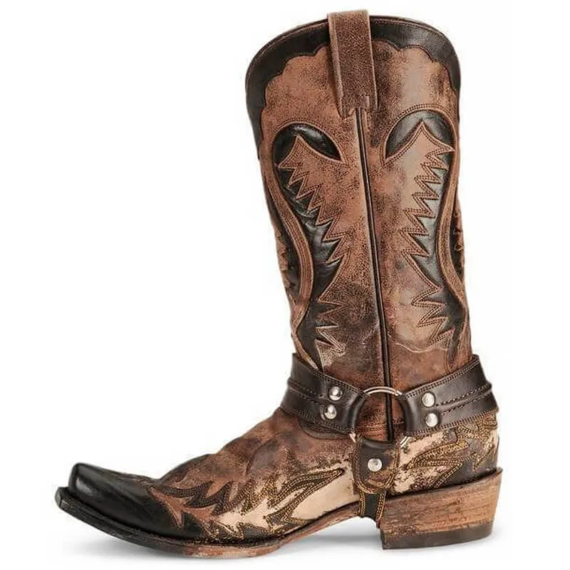 Rust Brown Embroidery Wild West Cowboy Boots