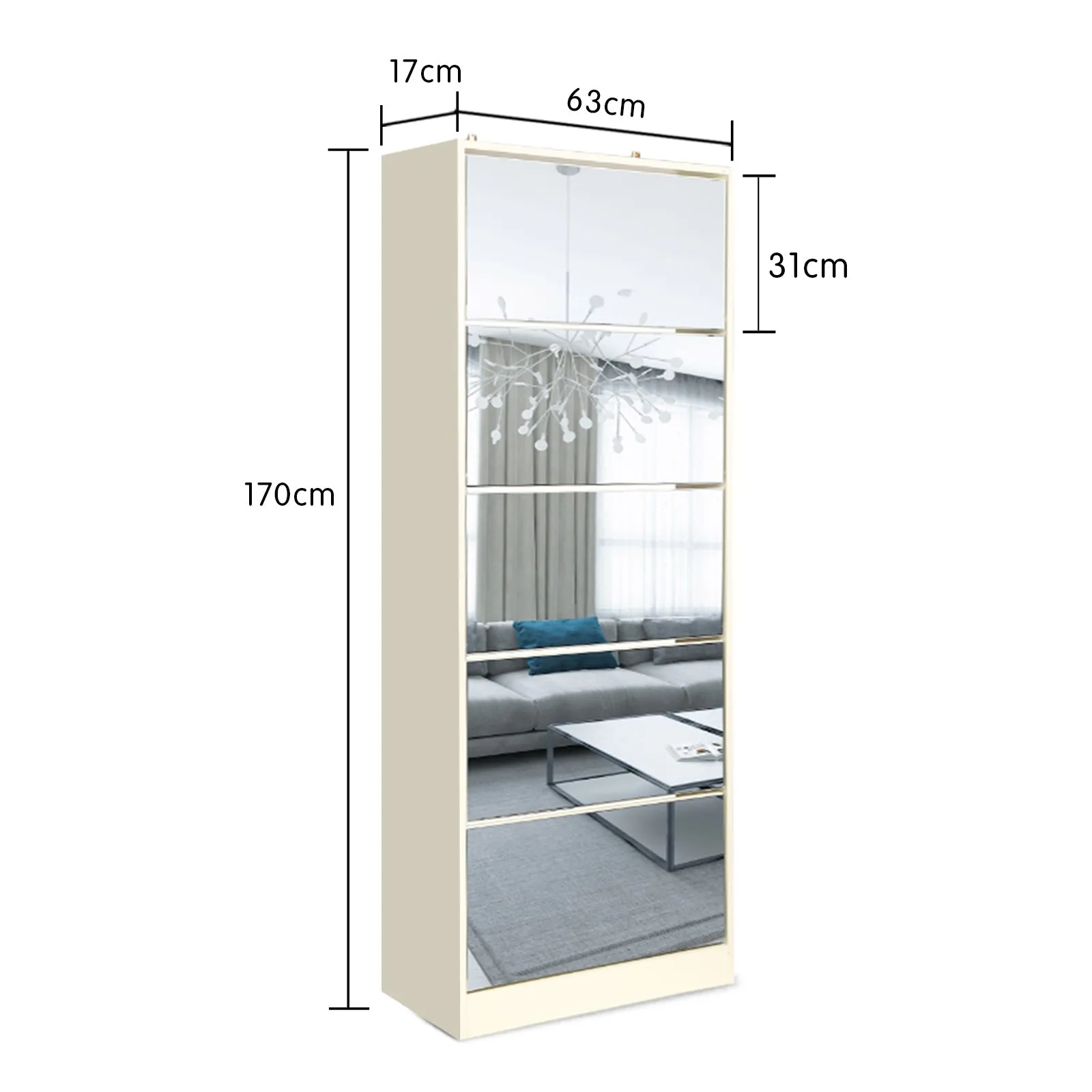 Sarantino Shoe Cabinet Rack Storage Cupboard Organiser Shelf 5 Drawers 170 X 63 X 17cm