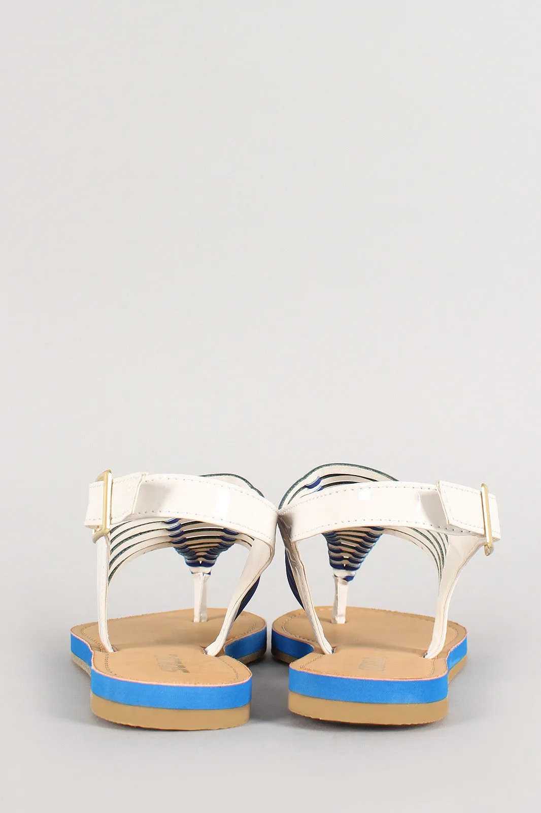 Soda Patent Two Tone T-Strap Slingback Flat Sandal