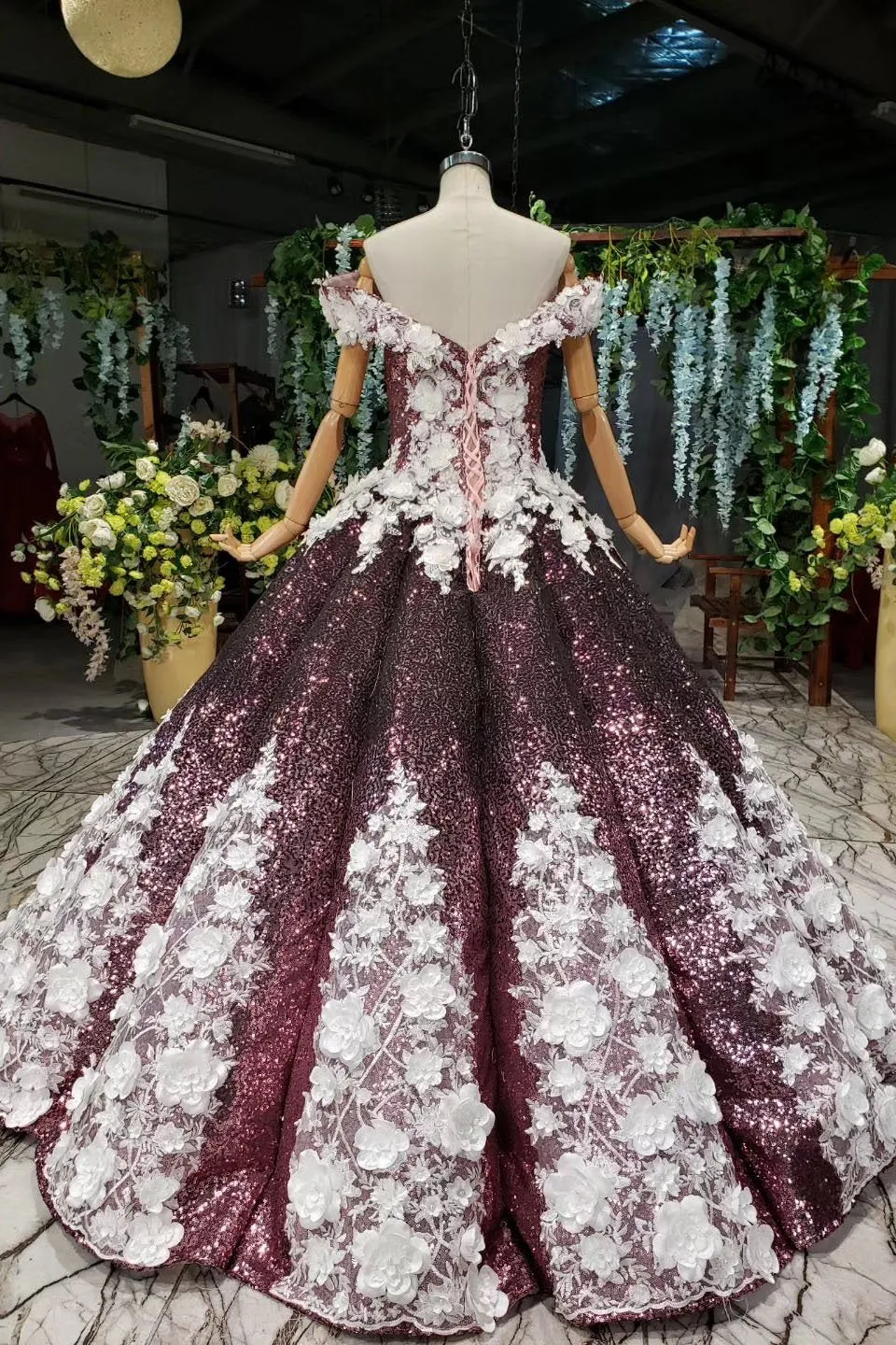 Sparkly Off the Shoulder Long Prom Dress with Flowers, Ball Gown Quinceanera Dresses UQ2494