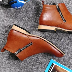 Spring and autumn men's boots short boots British Martin boots men's pointed leather boots fashion trend high top leather shoes men's Korean version