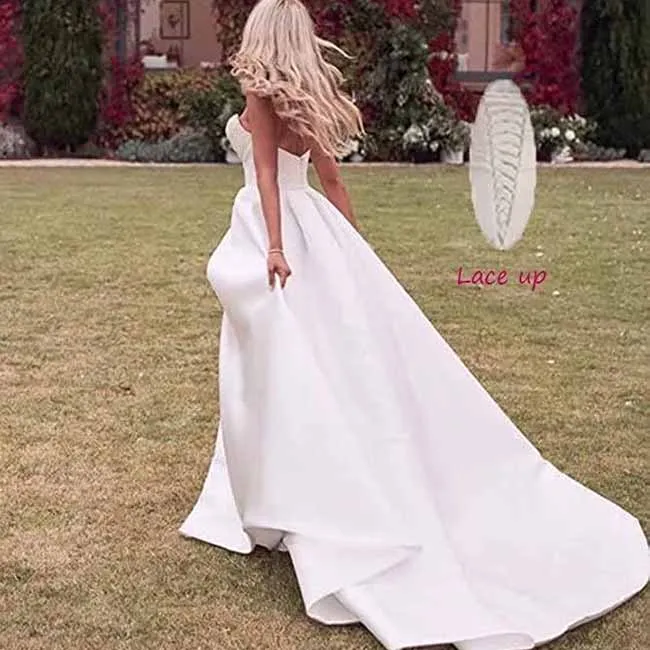 Strapless Prom Dress Ball Gown Wedding Dress Plus Size Satin A Line Formal Evening Gowns