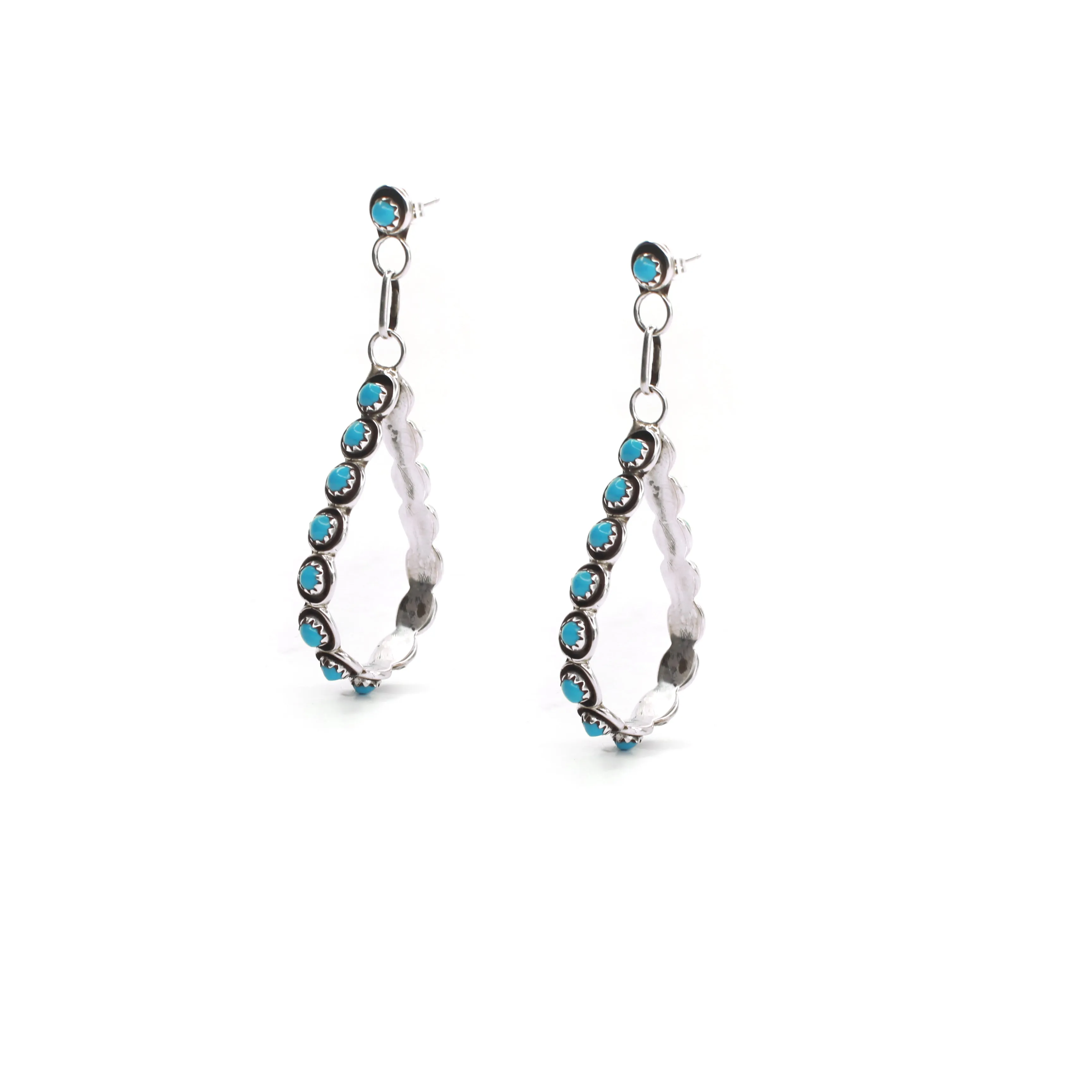 The Post Zuni Teardrop Hoops-Turquoise: 2 1/2"