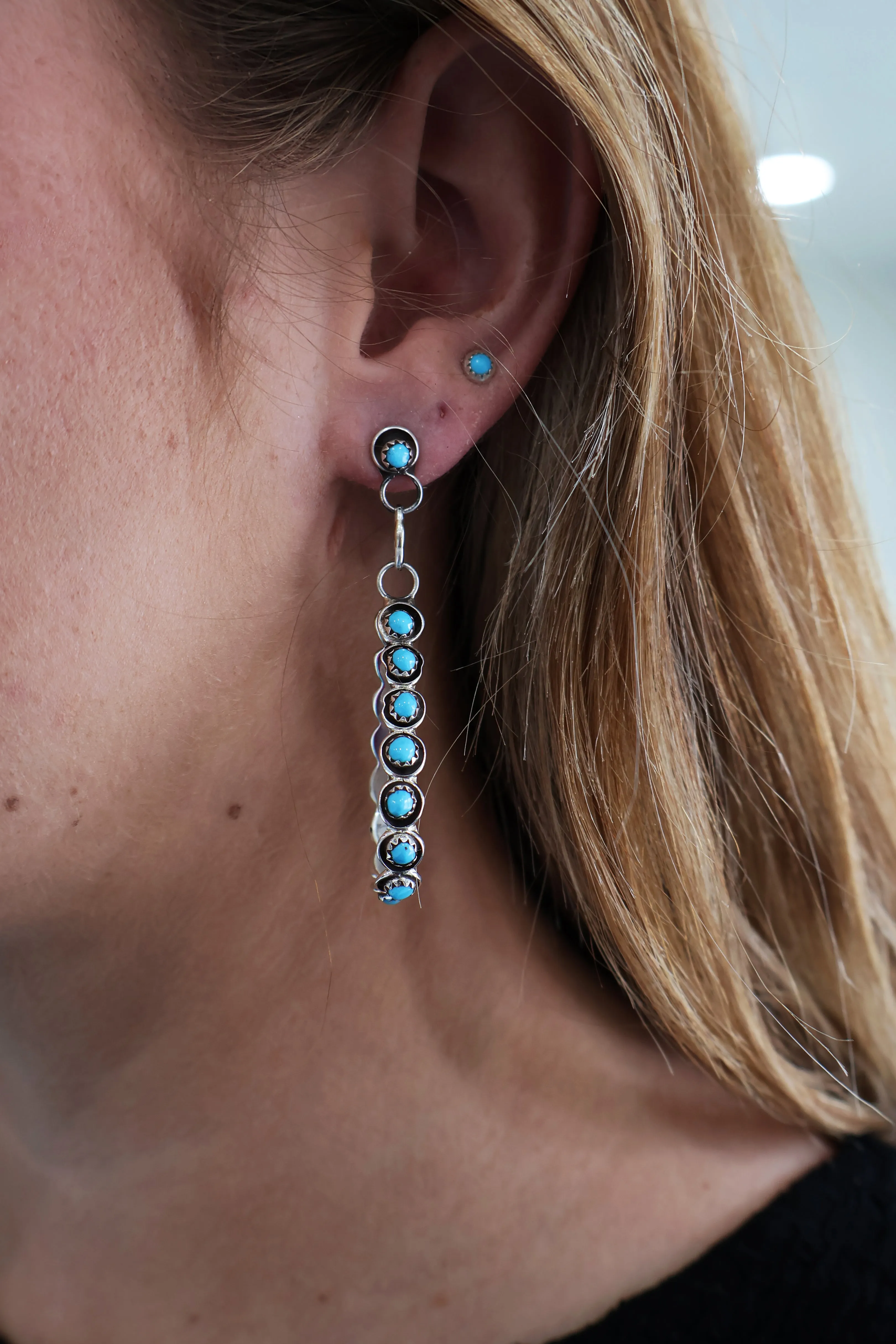 The Post Zuni Teardrop Hoops-Turquoise: 2 1/2"