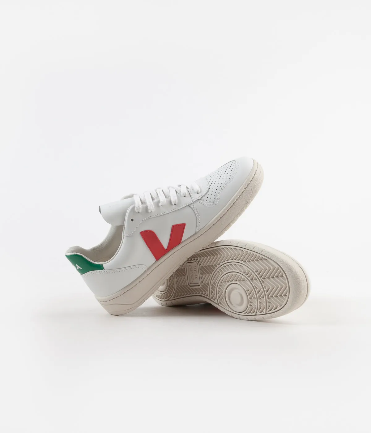 Veja V-10 Leather Shoes - Extra White / Pekin / Emeraude