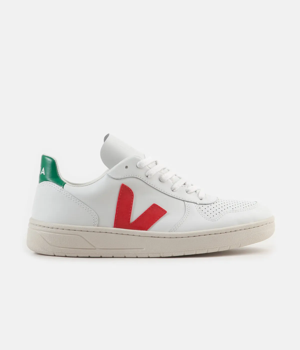 Veja V-10 Leather Shoes - Extra White / Pekin / Emeraude