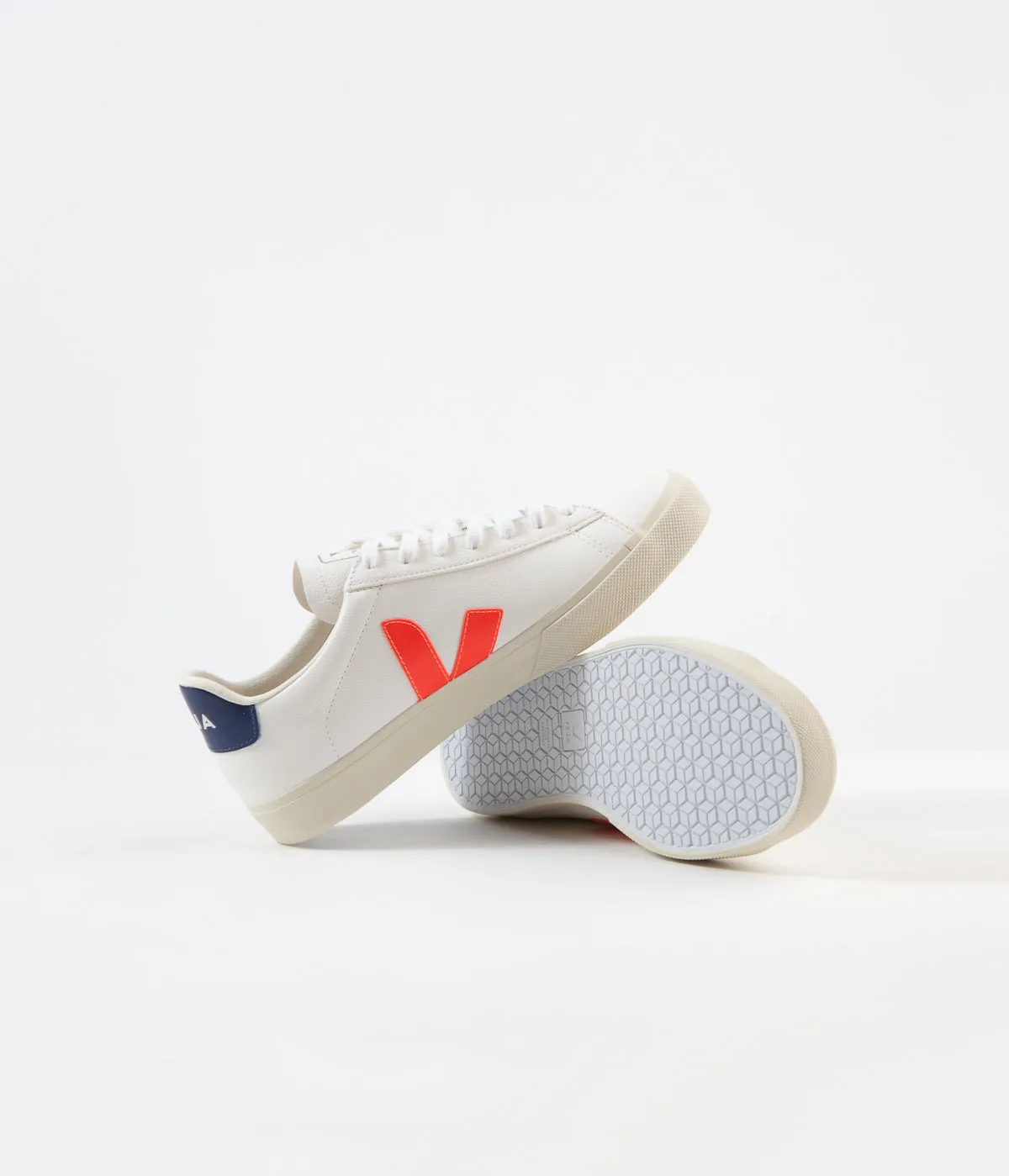 Veja Womens Campo ChromeFree Shoes - Extra White / Orange Fluoro / Cobalt