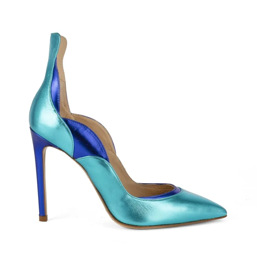 Wave Ocean Blue Laminated Leather Pumps