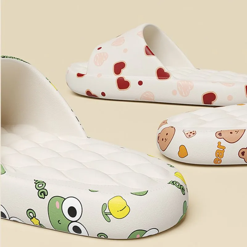 Women's Cute Cartoon Print Cloud Slides Super Soft Sole Open Toe EVA Indoor & Outdoor Beach Slides