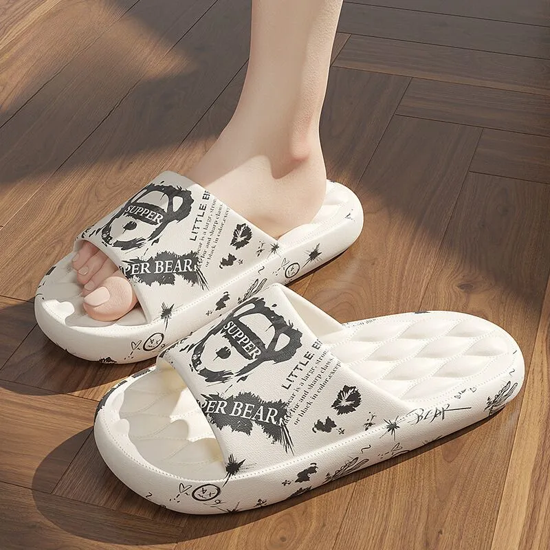 Women's Cute Cartoon Print Cloud Slides Super Soft Sole Open Toe EVA Indoor & Outdoor Beach Slides