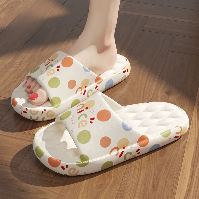 Women's Cute Cartoon Print Cloud Slides Super Soft Sole Open Toe EVA Indoor & Outdoor Beach Slides