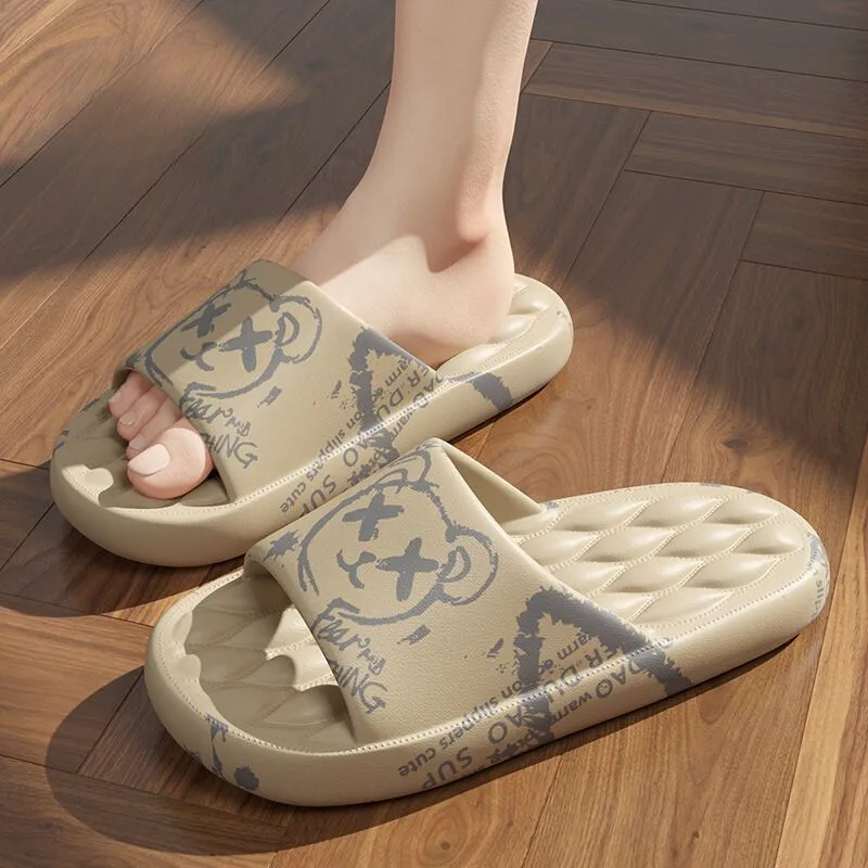 Women's Cute Cartoon Print Cloud Slides Super Soft Sole Open Toe EVA Indoor & Outdoor Beach Slides