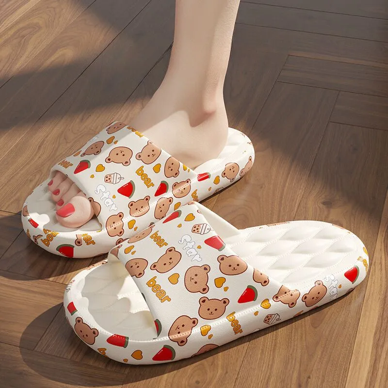 Women's Cute Cartoon Print Cloud Slides Super Soft Sole Open Toe EVA Indoor & Outdoor Beach Slides