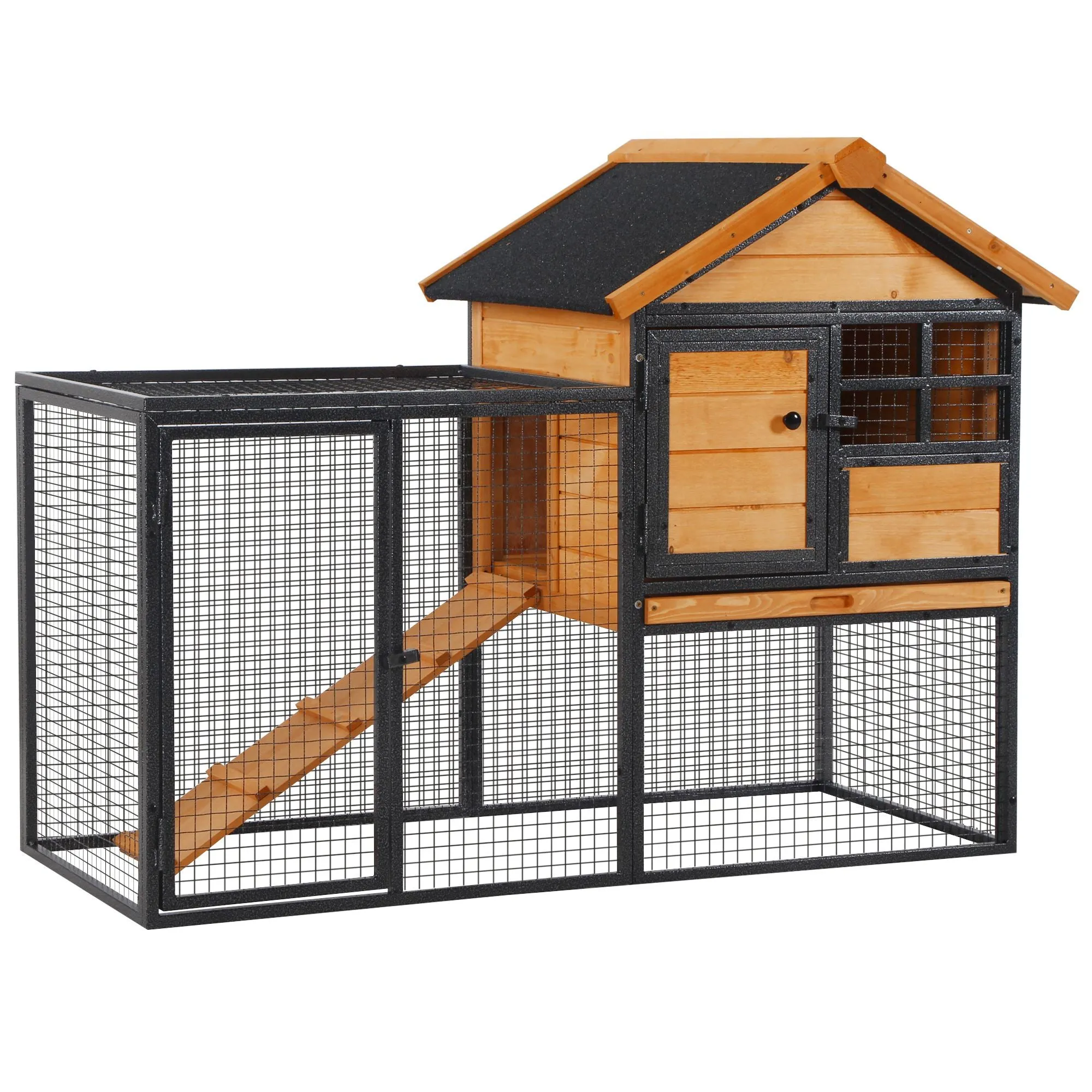 Wood-metal Rabbit Hutch Elevated Pet Bunny House Rabbit Cage with Slide-Out Tray Outdoor