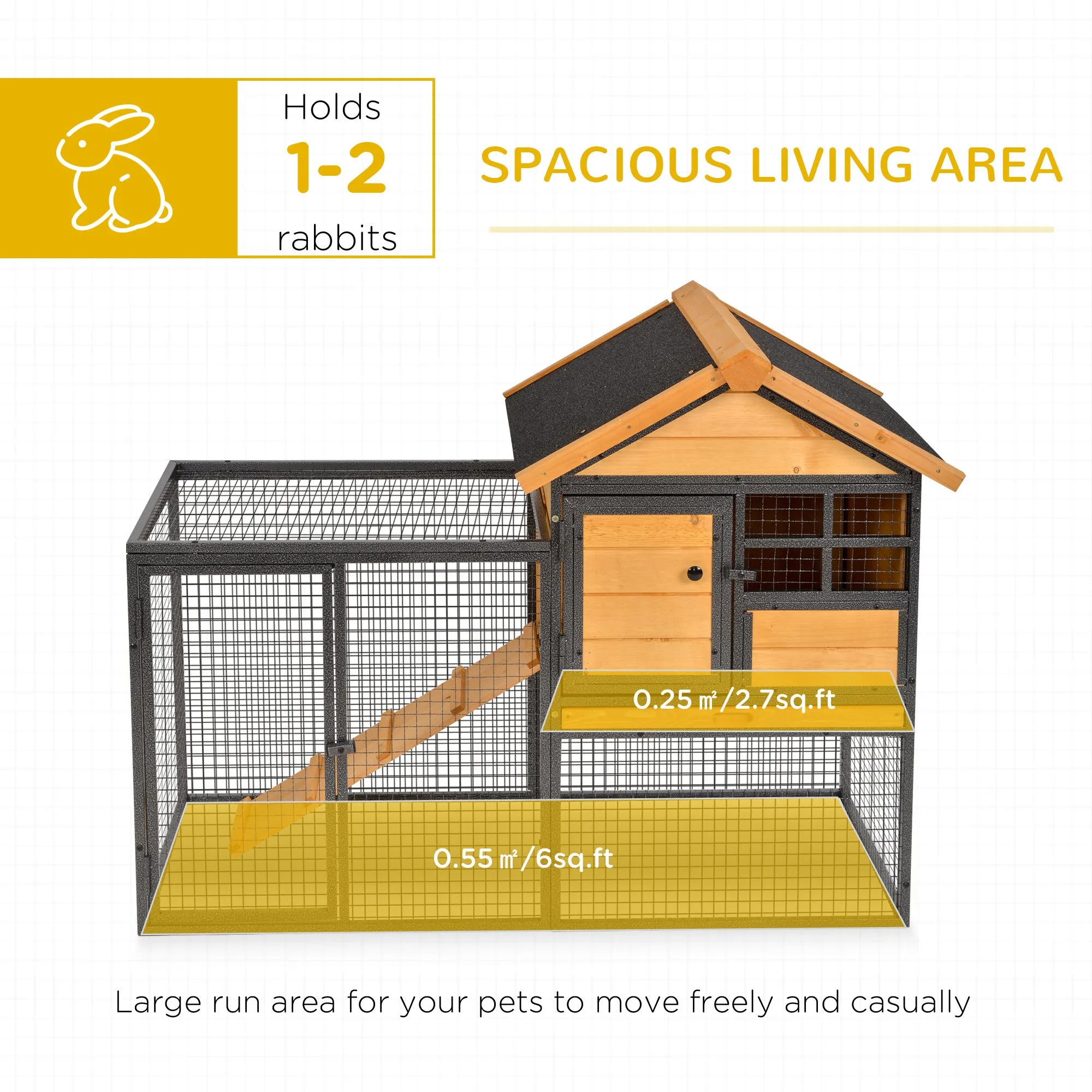 Wood-metal Rabbit Hutch Elevated Pet Bunny House Rabbit Cage with Slide-Out Tray Outdoor